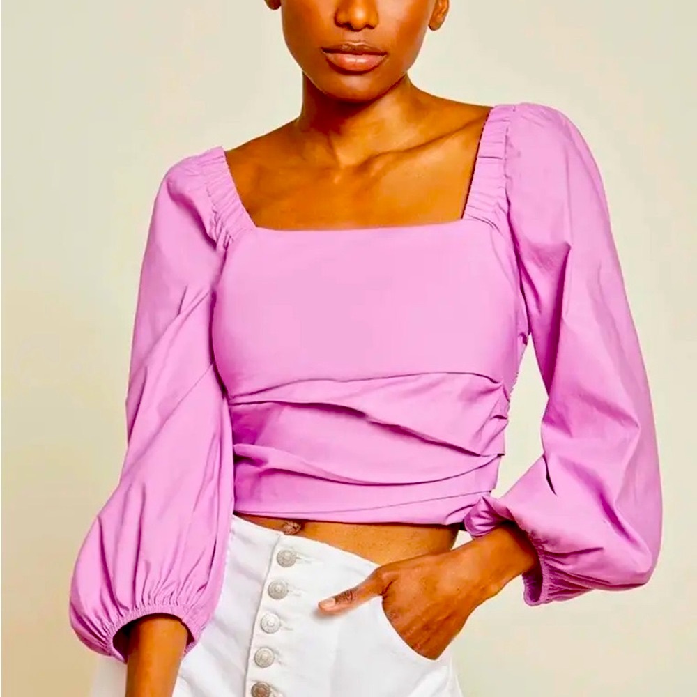Veronica Beard Purple Puff Sleeve Crop Blouse - Picture 1 of 6